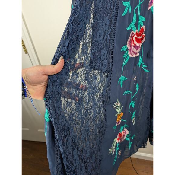 Frick And Frill Navy Floral Embroidered Sheer‎ Lace Maxi Dress Sz 10 - Picture 8 of 14